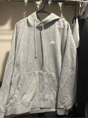 Nike Light Gray Men's Pullover Hoodie with White Logo
